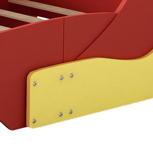 English Elm Twin Race Car Platform Bed for Kids Motorsport Bedroom with Built-in Safety Rails Red N708P404595J