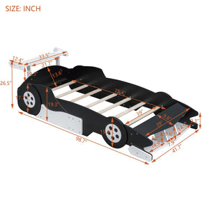 English Elm Twin Race Car Platform Bed for Kids Motorsport Bedroom with Built-in Safety Rails Black N708P404595B