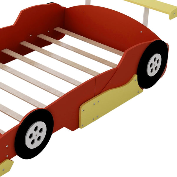 English Elm Full Size Race Car Platform Bed for Kids with Built-in Rails and Sporty Design Red LP002420AAJ-1