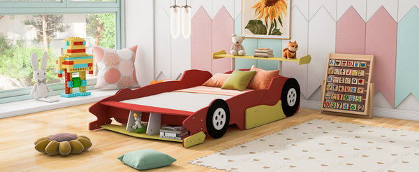English Elm Full Size Race Car Platform Bed for Kids with Built-in Rails and Sporty Design Red LP002420AAJ