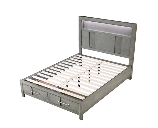 English Elm Kenzo Modern 4Pc King Storage Bedroom Set With Led Headboard, Bluetooth Speakers & Usb Ports - Grey B009S02020