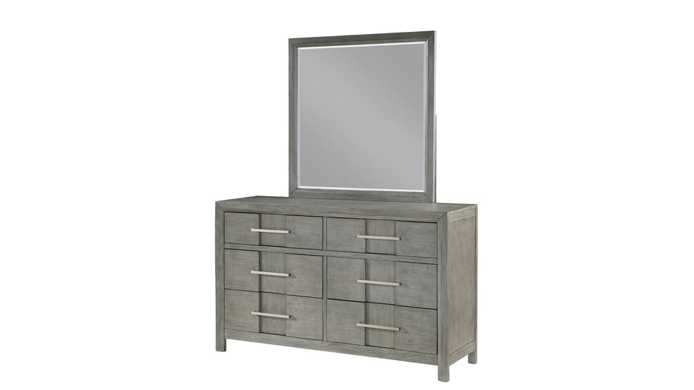English Elm Kenzo 6-Drawer Dresser In Gray - Modern Wood Storage With Sleek Silver Metal Handles For Style G150108519