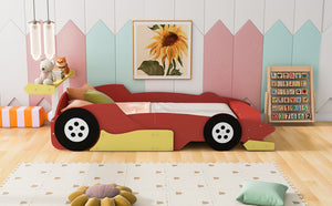 English Elm Full Size Race Car Platform Bed for Kids with Built-in Rails and Sporty Design Red LP002420AAJ