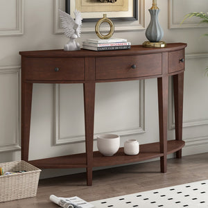 English Elm U-Style Modern Curved Console Table Sofa Table With 3 Drawers and 1 Shelf For Hallway, Entryway, Living Room