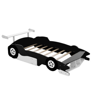 English Elm Full Size Race Car Platform Bed for Kids with Built-in Rails and Sporty Design Black LP002420AAB