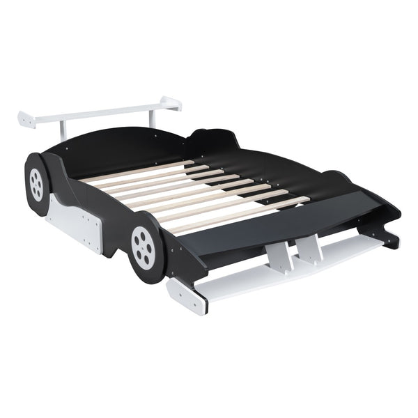 English Elm Full Size Race Car Platform Bed for Kids with Built-in Rails and Sporty Design Black LP002420AAB