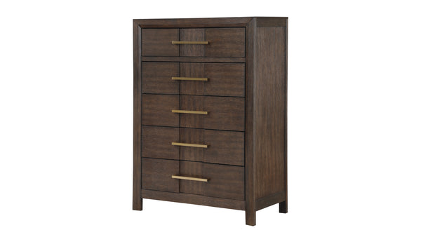 English Elm Kenzo Modern 5Pc Storage Bedroom Set With Led Headboard, Bluetooth Speakers & Usb Ports - Walnut Finish B009S02029