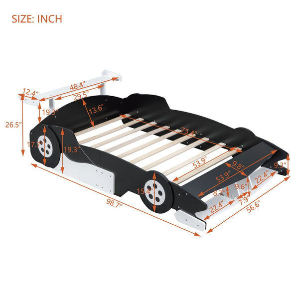 English Elm Full Size Race Car Platform Bed for Kids with Built-in Rails and Sporty Design Black LP002420AAB-1