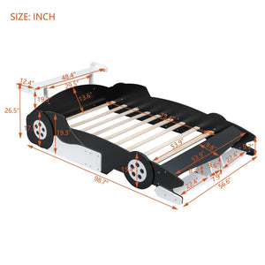 English Elm Full Size Race Car Platform Bed for Kids with Built-in Rails and Sporty Design Black LP002420AAB