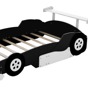 English Elm Full Size Race Car Platform Bed for Kids with Built-in Rails and Sporty Design Black LP002420AAB-1