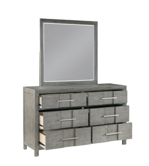 English Elm Kenzo Square Bedroom Mirror with Gray Solid & Manufactured Wood Frame, Contemporary Depth Accent G150108520
