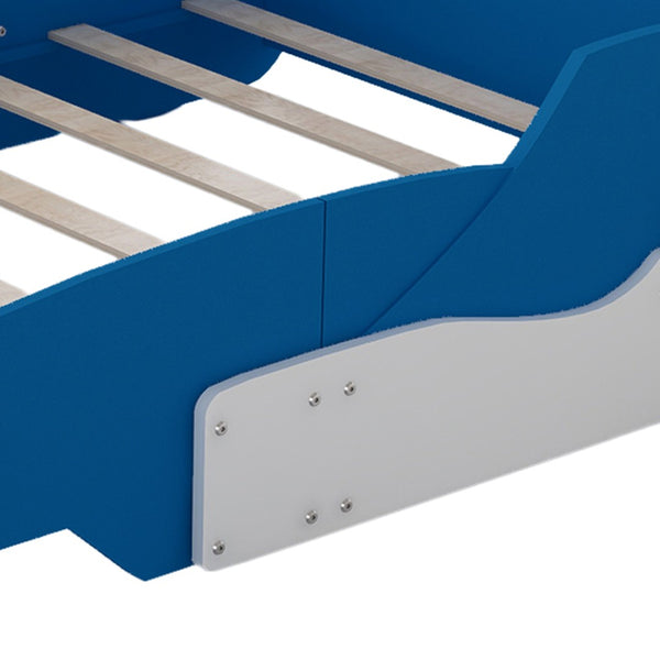 English Elm Full Size Race Car Platform Bed for Kids with Built-in Rails and Sporty Design Blue LP002420AAC-1