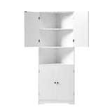 English Elm Tall Bathroom Storage Cabinet, Corner Cabinet With Doors and Adjustable Shelf, Mdf Board With Painted Finish, White