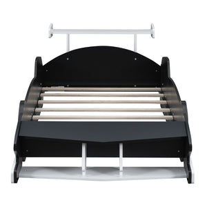 English Elm Twin Race Car Platform Bed for Kids Motorsport Bedroom with Built-in Safety Rails Black N708P404595B