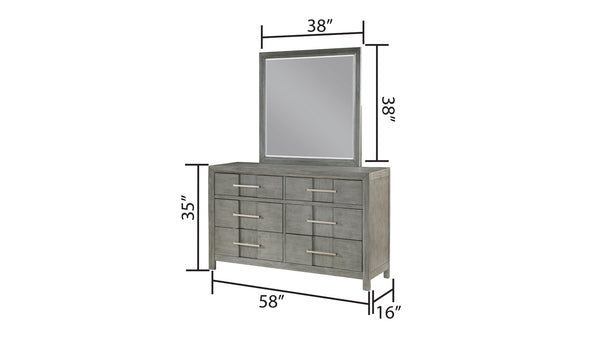 English Elm Kenzo 6-Drawer Dresser In Gray - Modern Wood Storage With Sleek Silver Metal Handles For Style G150108519