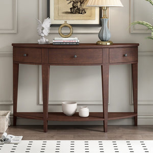 English Elm U-style Curved Console Table with 3 Drawers Open Shelf Entryway Hallway Storage WF312995AAD