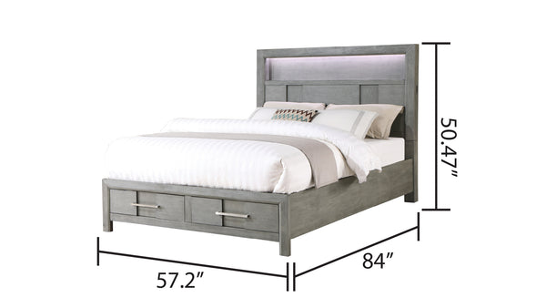 English Elm Kenzo Modern 4Pc Full Storage Bedroom Set With Led Headboard, Usb Ports & Bluetooth Speakers - Grey B009S01150