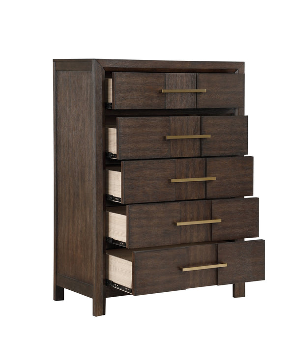 English Elm Kenzo Modern 5-Drawer Chest in Walnut Finish — Sleek Manufactured Wood Design, Ample Bedroom Storage B009139181