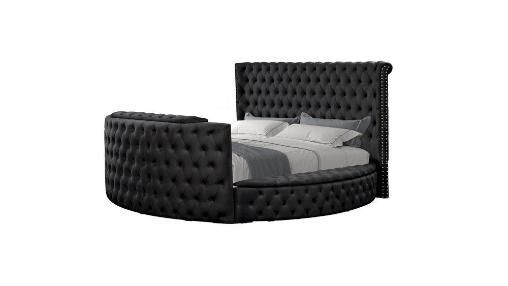 English Elm Crystal Tufted Queen 4-Pc Vanity Bedroom Set With Usb Charging & Tv Stand Footboard In Black B009S01132