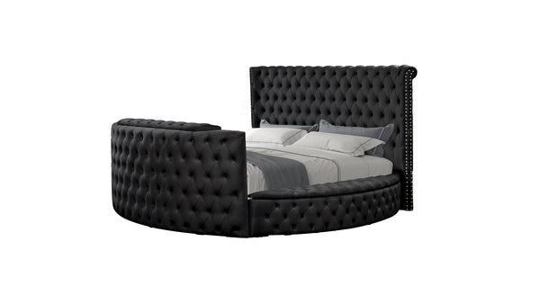 English Elm Crystal Tufted Queen 4-Pc Vanity Bedroom Set With Usb Charging & Tv Stand Footboard In Black B009S01132