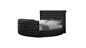 English Elm Crystal Tufted Queen 5 Pc Vanity Bedroom Set In Black - Luxurious Design With Smart Features & Storage B009S01133