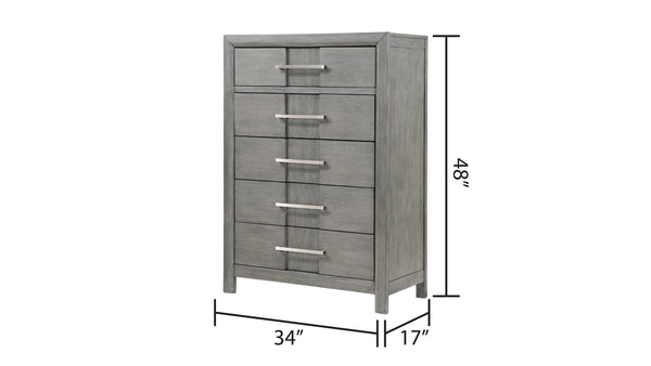 English Elm Kenzo Modern 5Pc Storage Bedroom Set With Led Headboard, Bluetooth Speakers & Usb Ports - Grey Elegance B009S02030