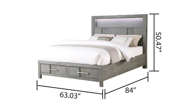 English Elm Kenzo Modern 5Pc Queen Bedroom Set With Led Headboard, Bluetooth Speakers & Usb Ports In Gray B009S01148