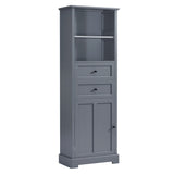 English Elm Bathroom Storage Cabinet, Tall Storage Cabinet With Two Drawers, Open Storage, Adjustable Shelf, Grey