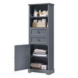 English Elm Bathroom Storage Cabinet, Tall Storage Cabinet With Two Drawers, Open Storage, Adjustable Shelf, Grey