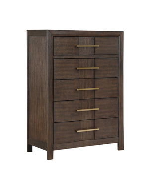 English Elm KENZO Queen 5PC Bedroom Set with LED Headboard, Bluetooth Speakers, USB Ports & Ample Walnut Storage B009S01139