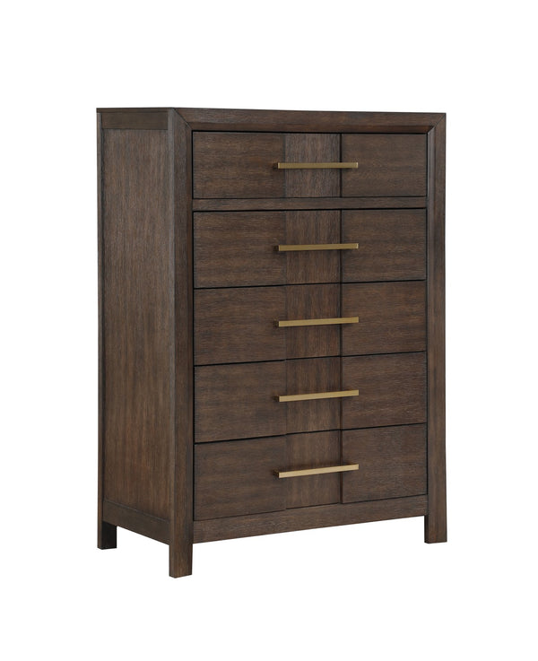 English Elm KENZO Queen 5PC Bedroom Set with LED Headboard, Bluetooth Speakers, USB Ports & Ample Walnut Storage B009S01139