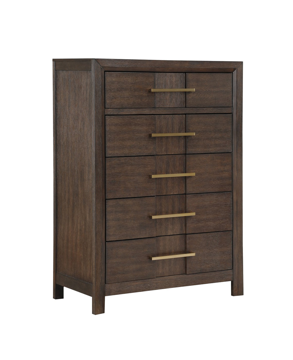 English Elm Kenzo Modern 5-Drawer Chest in Walnut Finish — Manufactured Wood, Clean Lines, Ample Bedroom Storage (98) G150108531