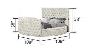 English Elm Modern Crystal Tufted Queen Bed With Plush Velvet Upholstery & Built-In Usb Charging, Cream Finish B009S01107