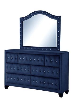 English Elm Modern Sophia 7-Drawer Dresser with Crystal Handles, Velvet Upholstery, Solid Wood Frame, Mirror, Spacious Storage 733569365272