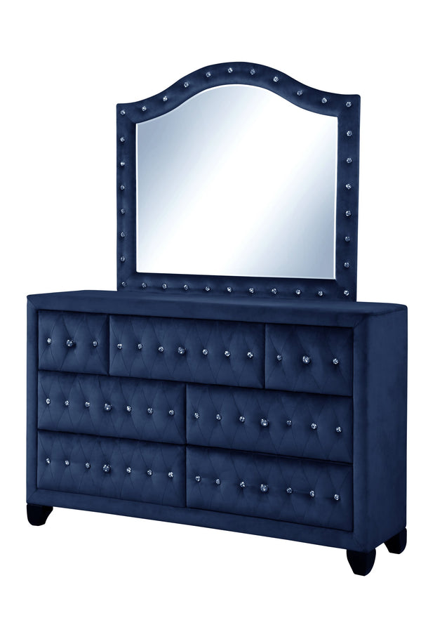 English Elm Modern Sophia 7-Drawer Dresser with Crystal Handles, Velvet Upholstery, Solid Wood Frame, Mirror, Spacious Storage 733569365272