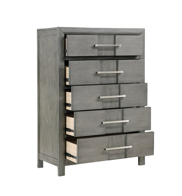 English Elm Kenzo Modern 5Pc Queen Bedroom Set With Led Headboard, Bluetooth Speakers & Usb Ports In Gray B009S01148