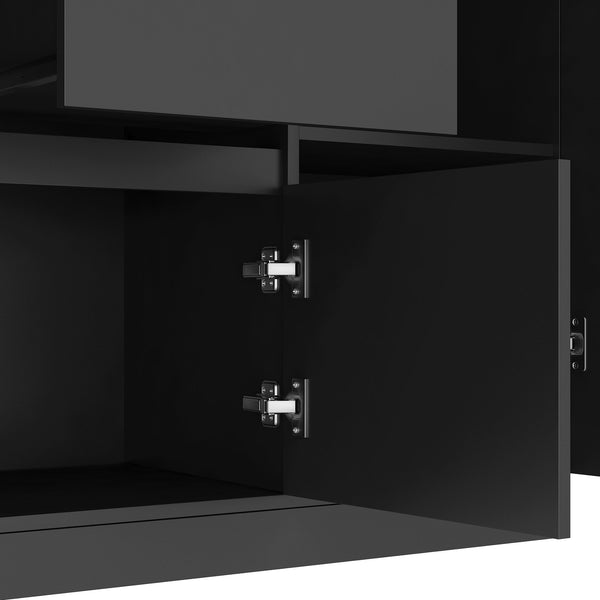 English Elm 74" Freestanding Buffet with Hutch - Black 6-Door Kitchen Pantry Cabinet, 3 Shelves, 2 Drawers, Multipurpose Storage for Laundry, Closet W1321S00005