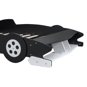 English Elm Full Size Race Car Platform Bed for Kids with Built-in Rails and Sporty Design Black LP002420AAB