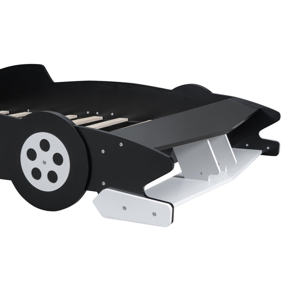 English Elm Full Size Race Car Platform Bed for Kids with Built-in Rails and Sporty Design Black LP002420AAB