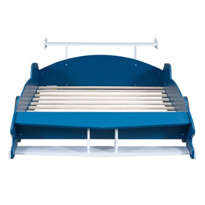 English Elm Full Size Race Car Platform Bed for Kids with Built-in Rails and Sporty Design Blue LP002420AAC