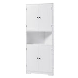 English Elm Tall Bathroom Storage Cabinet, Corner Cabinet With Doors and Adjustable Shelf, Mdf Board With Painted Finish, White