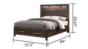 English Elm Kenzo Modern 5Pc Storage Bedroom Set With Led Headboard, Bluetooth Speakers & Usb Ports - Walnut Finish B009S02029