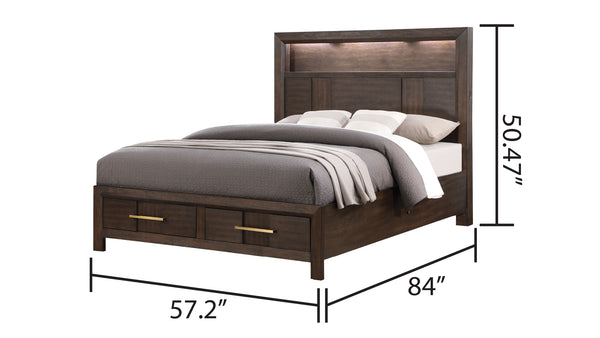 English Elm Kenzo Modern 5Pc Storage Bedroom Set With Led Headboard, Bluetooth Speakers & Usb Ports - Walnut Finish B009S02029