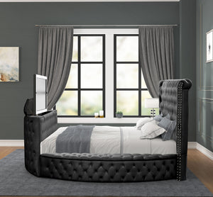 English Elm Crystal Tufted Queen 4-Pc Vanity Bedroom Set With Usb Charging & Tv Stand Footboard In Black B009S01132