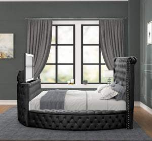 English Elm Modern Crystal Tufted Queen Bed With Storage & Usb Chargers - Elegant Black Wood Frame Design B009S01127