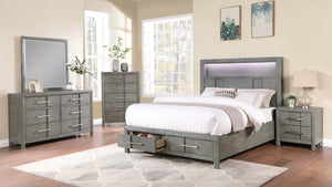 English Elm Kenzo Modern 5Pc Queen Bedroom Set With Led Headboard, Bluetooth Speakers & Usb Ports In Gray B009S01148