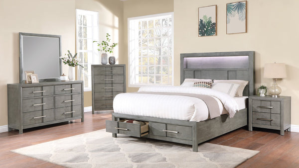 English Elm Kenzo Modern 5Pc Queen Bedroom Set With Led Headboard, Bluetooth Speakers & Usb Ports In Gray B009S01148