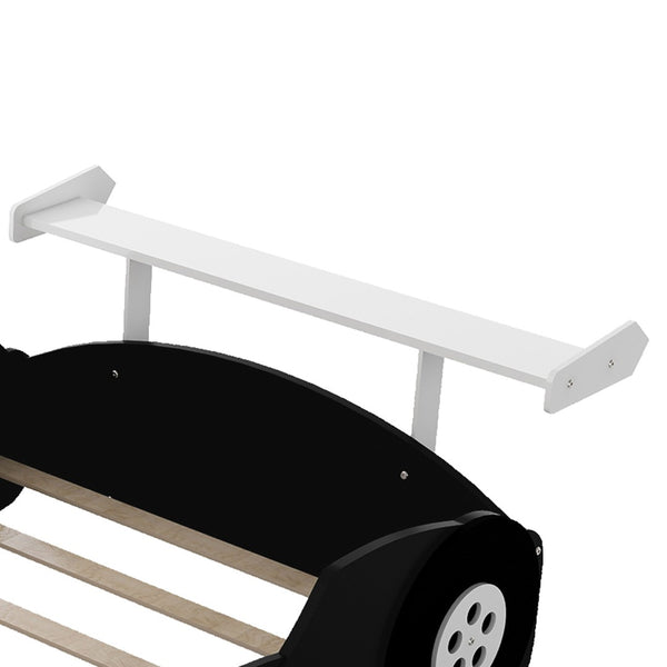 English Elm Full Size Race Car Platform Bed for Kids with Built-in Rails and Sporty Design Black LP002420AAB-1