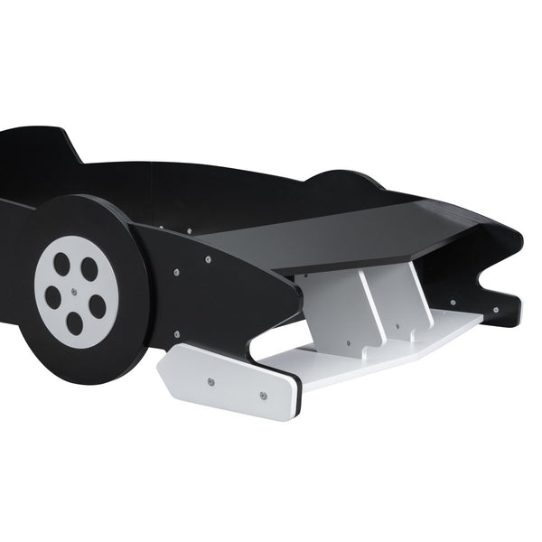 English Elm Twin Race Car Platform Bed for Kids Motorsport Bedroom with Built-in Safety Rails Black N708P404595B