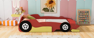 English Elm Full Size Race Car Platform Bed for Kids with Built-in Rails and Sporty Design Red LP002420AAJ-1